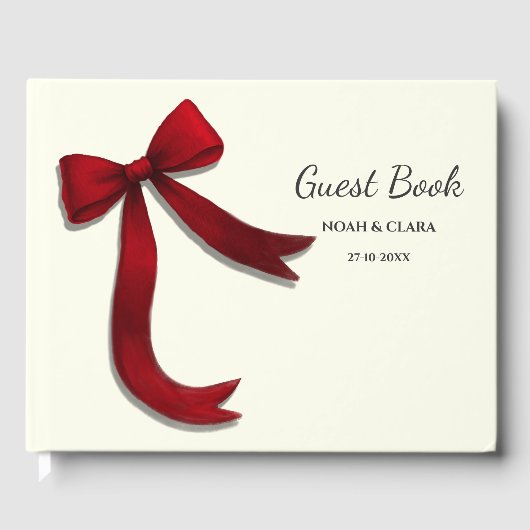 Simple Elegant Minimalist Red Bow Gästebuch (Vorderseite)