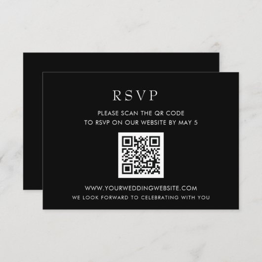 Simple Elegant Modern Black QR CODE RSVP Karte (Vorne/Hinten)