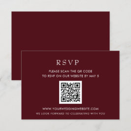 Simple Elegant Modern Burgundy QR CODE RSVP Karte