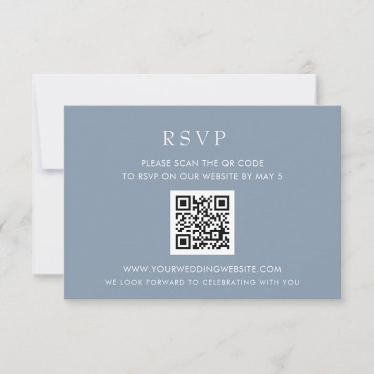 Simple Elegant Modern Dusty Blue Wedding QR CODE RSVP Karte (Vorderseite)