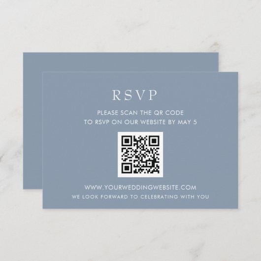 Simple Elegant Modern Dusty Blue Wedding QR CODE RSVP Karte (Vorne/Hinten)