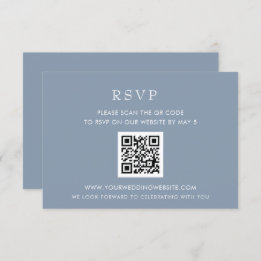  Simple Elegant Modern Dusty Blue Wedding QR CODE RSVP Karte
