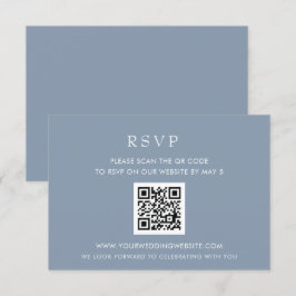Simple Elegant Modern Dusty Blue Wedding QR CODE RSVP Karte