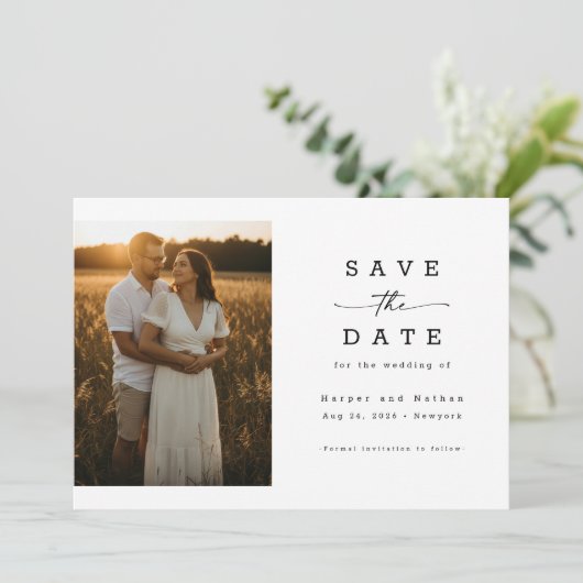 Simple Elegant Modern Photo Wedding QR Code Save The Date (Stehend Vorderseite)
