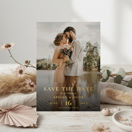Simple Elegant Modern Photo Wedding Save the Date Folieneinladung