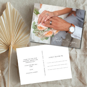Simple Elegant Modern Photo Wedding Thank You  Postkarte