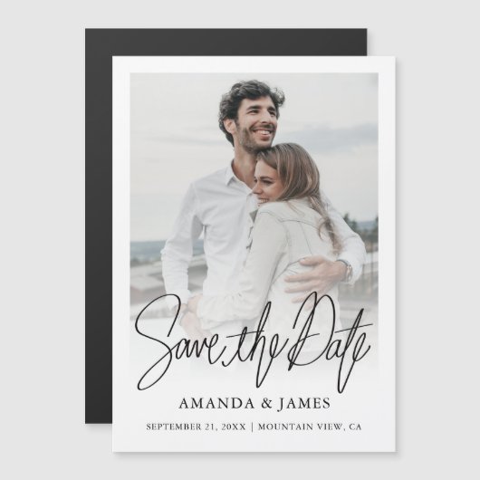 Simple Elegant Modern Script Save the Date Photo Magneteinladung (Vorne/Hinten)