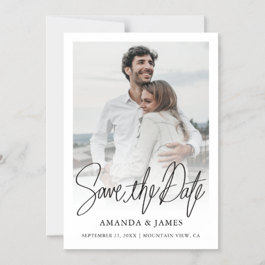 Simple Elegant Modern Script Save the Date Photo Magneteinladung (Vorderseite)
