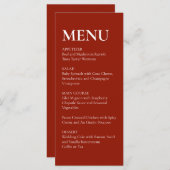 Simple Elegant  Modern Wedding Menu Red  Menükarte (Vorne/Hinten)