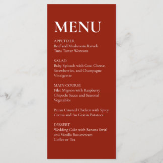 Simple Elegant  Modern Wedding Menu Red  Menükarte