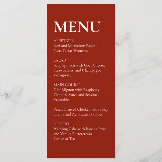 Simple Elegant  Modern Wedding Menu Red  Menükarte (Vorderseite)
