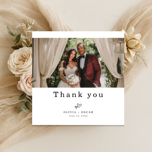 Simple Elegant Modern Wedding Photo Square Dankeskarte