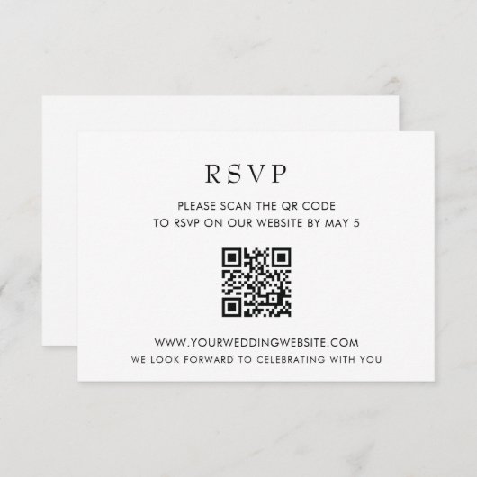 Simple Elegant Modern White QR CODE RSVP Karte (Vorne/Hinten)
