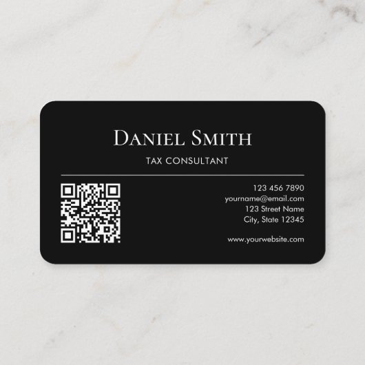 Simple Elegant Monogram Initial QRcode Black White Visitenkarte (Rückseite)