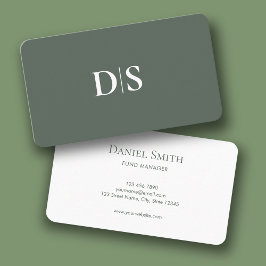 Simple Elegant Muted Green White with Initials Visitenkarte
