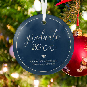 Simple Elegant Navy Blue 2024 Graduate Abschluss Ornament Aus Glas