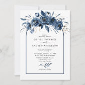 Simple Elegant Navy Blue Boho Floral Arch Wedding Einladung (Vorderseite)