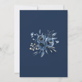 Simple Elegant Navy Blue Boho Floral Wedding Einladung (Rückseite)