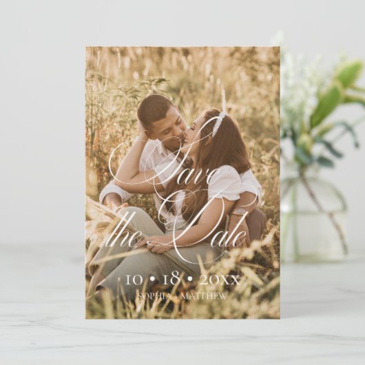 Simple Elegant Photo Wedding Save The Date (Stehend Vorderseite)