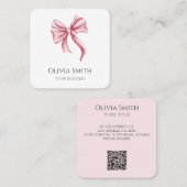 Simple Elegant Pink Bow QR Code Quadratische Visitenkarte (Vorne/Hinten)