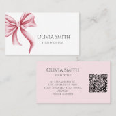Simple Elegant Pink Bow QR Code Visitenkarte (Vorne/Hinten)