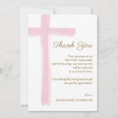 Simple Elegant Pink Cross First Holy Communion Dankeskarte (Vorderseite)