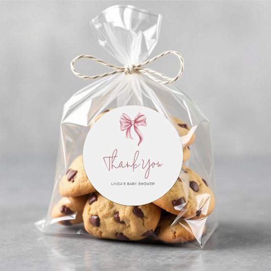 Simple Elegant Pink Girl Bow Baby Shower Runder Aufkleber