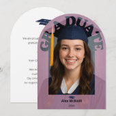 Simple Elegant Pink Round Photo Graduation Einladung (Vorne/Hinten)