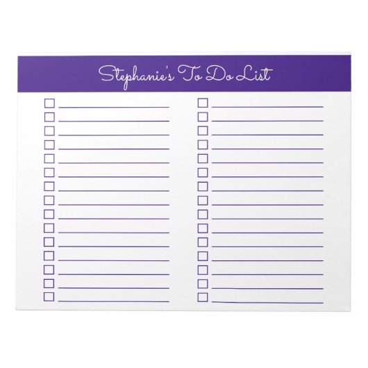 Simple Elegant Purple 8.5x11 Two Column Checklist Notizblock (Vorderseite)