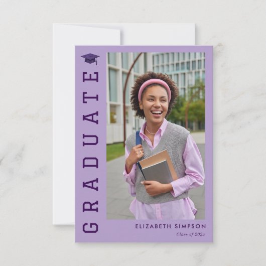 simple elegant purple graduation announcement  dankeskarte (Vorderseite)