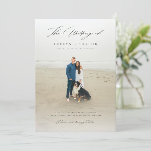 Simple Elegant QR Code Photo Destination Wedding Einladung (Stehend Vorderseite)