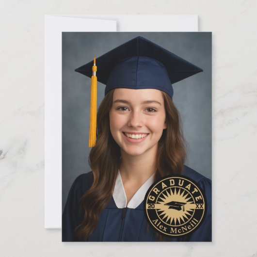 Simple Elegant Round Emblem & Photo Graduation Einladung (Vorderseite)