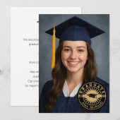 Simple Elegant Round Emblem & Photo Graduation Einladung (Vorne/Hinten)
