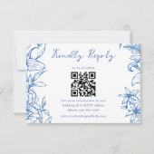 Simple Elegant Royal Blue Floral QR Code Wedding RSVP Karte (Vorderseite)