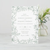 Simple Elegant Sage Green Floral Garden Wedding Einladung (Stehend Vorderseite)