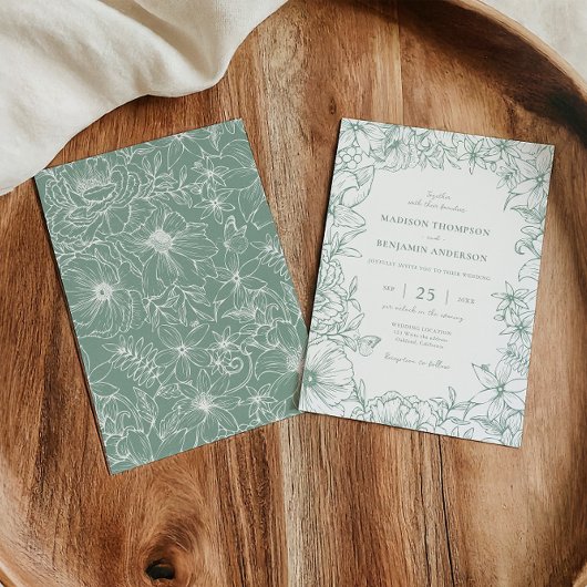 Simple Elegant Sage Green Floral Garden Wedding Einladung