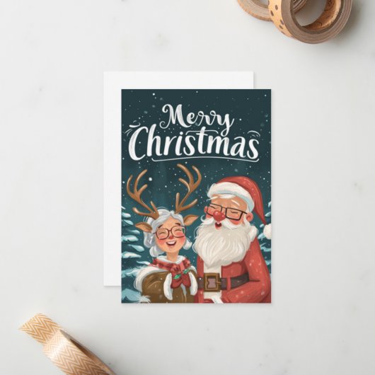 Simple Elegant Santa und Mrs. Clause Vielen Dank Mitteilungskarte (Vorderseite/Rückseite Beispiel)