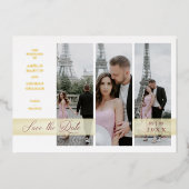Simple Elegant Script 3 Photos Couple in Love Folieneinladung (Vorderseite)