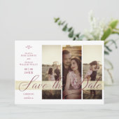 Simple Elegant Script 3 Photos Couple in Love Save The Date (Stehend Vorderseite)