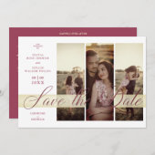 Simple Elegant Script 3 Photos Couple in Love Save The Date (Vorne/Hinten)