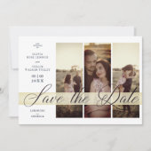 Simple Elegant Script 3 Photos Couple in Navy Save The Date (Vorderseite)