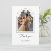 Simple Elegant Script Destination Wedding Photo Dankeskarte (Stehend Vorderseite)
