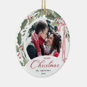 Simple Elegant Script Family Photo Merry Christmas Keramik Ornament (Rechts)