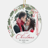 Simple Elegant Script Family Photo Merry Christmas Keramik Ornament (Links)