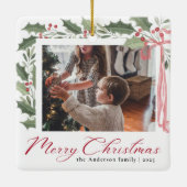Simple Elegant Script Family Photo Merry Christmas Keramikornament (Rückseite)