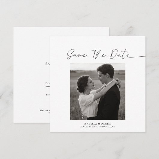 Simple Elegant Script Photo Text Wedding Save The Date (Vorne/Hinten)