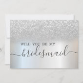 Simple Elegant Silver Glitzer Bokeh Bridesmaid Einladung (Vorderseite)