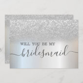 Simple Elegant Silver Glitzer Bokeh Bridesmaid Einladung (Vorne/Hinten)