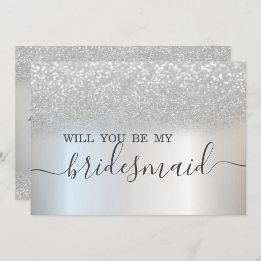 Simple Elegant Silver Glitzer Bokeh Bridesmaid Einladung (Vorne/Hinten)