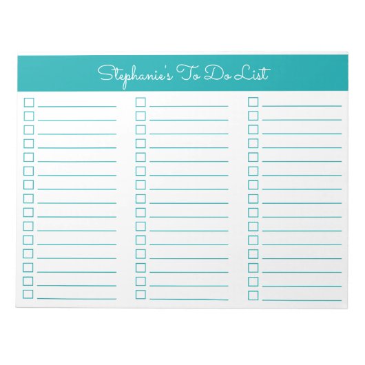 Simple Elegant Teal 8.5x11 Three Column Checklist Notizblock (Vorderseite)